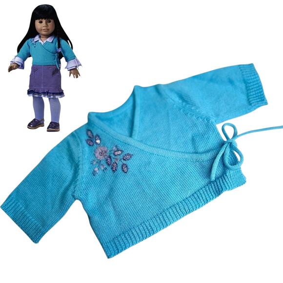 American Girl STARFLOWER Outfit SWEATER Wrap Knit Cardigan Sky Blue Embroidered - Picture 6 of 6